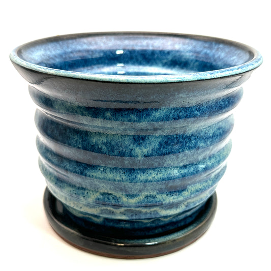 Large Rutile Blue Planter w. Plate